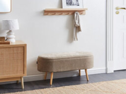 Beliani Upholstered Storage Bench Oklahoma Chenille Light Brown With Storage - thumbnail 2