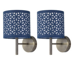 First Choice Lighting Set Of 2 Brea - Antique Brass Wall Lights With Navy Blue Cut Out Shade