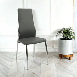 PureLifestyleWonders Designer Dining Chair In Grey Faux Leather With Chrome Legs And Sides Nova