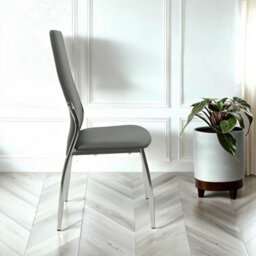 PureLifestyleWonders Designer Dining Chair In Grey Faux Leather With Chrome Legs And Sides Nova - thumbnail 2