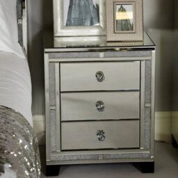 Interior Emporium Valencia Mirrored Bedside Table - 3 Drawers - Crushed Diamond Finish - Pre-Assembled - thumbnail 1
