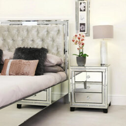 Interior Emporium Valencia Mirrored Bedside Table - 3 Drawers - Crushed Diamond Finish - Pre-Assembled - thumbnail 5