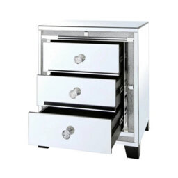 Interior Emporium Valencia Mirrored Bedside Table - 3 Drawers - Crushed Diamond Finish - Pre-Assembled - thumbnail 6