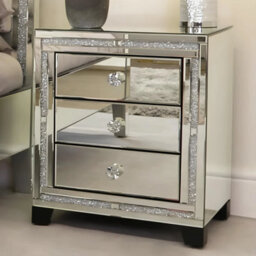 Interior Emporium Valencia Mirrored Bedside Table - 3 Drawers - Crushed Diamond Finish - Pre-Assembled - thumbnail 4