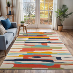 Livabliss City-Modern Orange Yellow Beige Graphic Living Dining Bedroom Rug 140 X 200 Cm Easy Care, Non Shedding - thumbnail 2