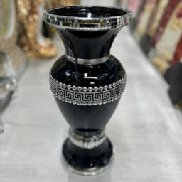 Deenz Black Zig Zag Ceramic Mosaic Vase White Crystal Decorative Mirror Flower Luxury Home Décor 40 Cm