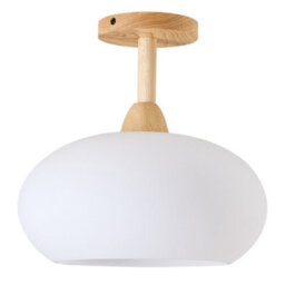 Thehotsale Modern White Semi-Hollow Glass Shade Ceiling Light With Wooden Base 30Cm Dia - thumbnail 6