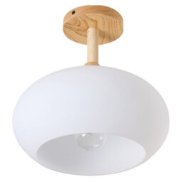 Thehotsale Modern White Semi-Hollow Glass Shade Ceiling Light With Wooden Base 30Cm Dia