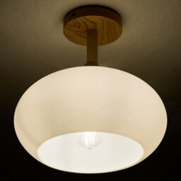 Thehotsale Modern White Semi-Hollow Glass Shade Ceiling Light With Wooden Base 30Cm Dia - thumbnail 2