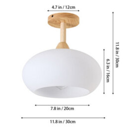 Thehotsale Modern White Semi-Hollow Glass Shade Ceiling Light With Wooden Base 30Cm Dia - thumbnail 7
