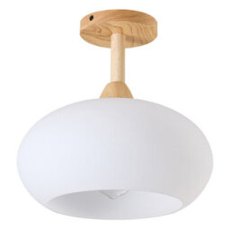 Thehotsale Modern White Semi-Hollow Glass Shade Ceiling Light With Wooden Base 30Cm Dia - thumbnail 3