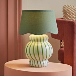 Valuelights Taffy Green Stripe Glass Table Lamp With Sage Scallop Shade