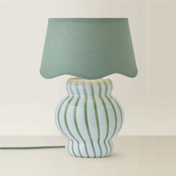 Valuelights Taffy Green Stripe Glass Table Lamp With Sage Scallop Shade - thumbnail 6