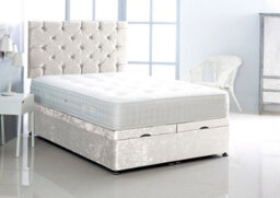 Comfy Deluxe 2Ft6 Small Single White Crush Velvet Foot Lift Ottoman Bed With Headboard & Mattress