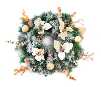 Best Artificial Christmas 60Cm Frosted Gold Wreath With 30 Bright White Led Battery Lights - image 1