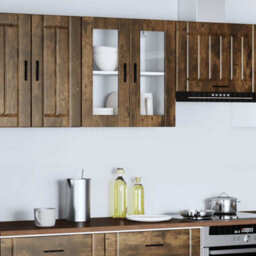 Berkfield Kitchen Wall Cabinet With Glass Door Porto Smoked Oak - thumbnail 3