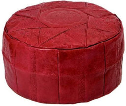 Just So Home Real Leather Morrocan Style Round Footstool Pouffe Bean Bag (Red)