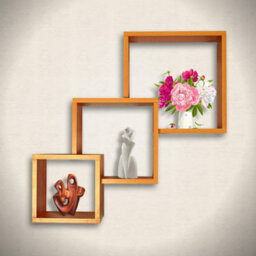 Set Of 3 Wall Rack With Paper Veneer - Connected Cube Wooden Floating Wall Mounted Shelves - thumbnail 1