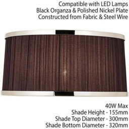 "13"" Luxury Round Tapered Lamp Shade Black Pleated Organza Fabric & Antique Brass" - thumbnail 2