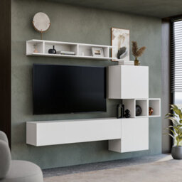Decorotika Lisboa Moduler Modern Tv Unit Wall Mount Customizable Layout High Gloss White - thumbnail 3