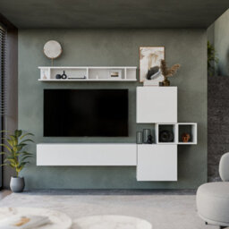 Decorotika Lisboa Moduler Modern Tv Unit Wall Mount Customizable Layout High Gloss White - thumbnail 1