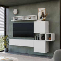 Decorotika Lisboa Moduler Modern Tv Unit Wall Mount Customizable Layout High Gloss White - thumbnail 2