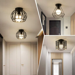 Amorly Vintage Metal Cage Lamp Shade,retro Industrial Semi Flush Mount Ceiling Light Fixture,industrial Ceiling Lamp For Loft,home Office - thumbnail 2