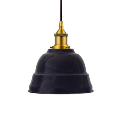 Navy Blue Lincoln Painted Dome Pendant Light With Antique Gold Lamp Holder And Black Round Cable - Se Home - image 1