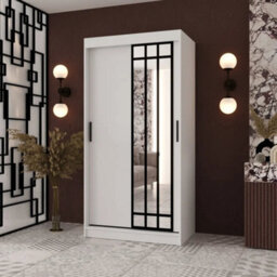 Arten Almeria White 100Cm Sliding Wardrobe With Mirror And Shelves