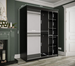 Arte Sleek Black Geneva T1 Mirrored Sliding Door Wardrobe W1500mm H2000mm D620mm - Space-Saving, Gold Handles, Efficient Storage - thumbnail 4