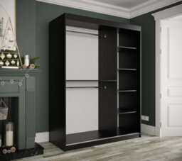 Arte Sleek Black Geneva T1 Mirrored Sliding Door Wardrobe W1500mm H2000mm D620mm - Space-Saving, Gold Handles, Efficient Storage - thumbnail 3