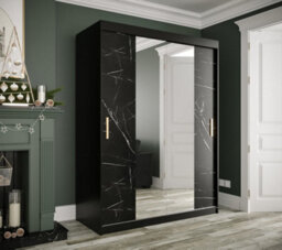 Arte Sleek Black Geneva T1 Mirrored Sliding Door Wardrobe W1500mm H2000mm D620mm - Space-Saving, Gold Handles, Efficient Storage - thumbnail 2