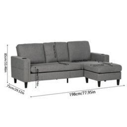 Living And Home Grey Chenille Upholstered L-Shaped 3-Seater Sectional Sofa With Footstool - thumbnail 8