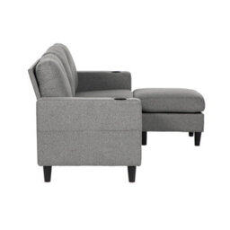 Living And Home Grey Chenille Upholstered L-Shaped 3-Seater Sectional Sofa With Footstool - thumbnail 6