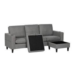 Living And Home Grey Chenille Upholstered L-Shaped 3-Seater Sectional Sofa With Footstool - thumbnail 5