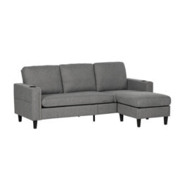 Living And Home Grey Chenille Upholstered L-Shaped 3-Seater Sectional Sofa With Footstool - thumbnail 4