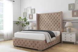 "Sloomy Arundel Mink Naples Bed Frame With Mattress With 50""  Upholstered Wingback Headboard 4'6 Double" - thumbnail 2