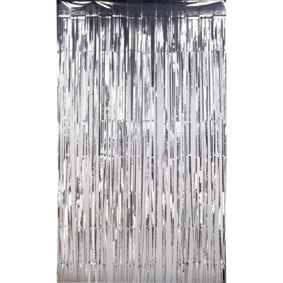 Neel Blue Christmas Tinsel Foil Fringe Curtain Backdrop Background, 1 X 2.5M, Silver - image 1
