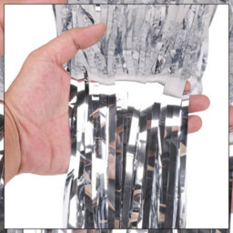 Neel Blue Christmas Tinsel Foil Fringe Curtain Backdrop Background, 1 X 2.5M, Silver - thumbnail 7