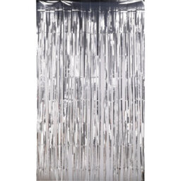 Neel Blue Christmas Tinsel Foil Fringe Curtain Backdrop Background, 1 X 2.5M, Silver - thumbnail 1