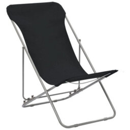 Berkfield Folding Beach Chairs 2 Pcs Steel And Oxford Fabric Black - thumbnail 2