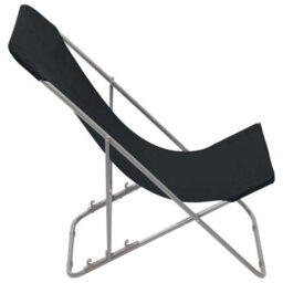 Berkfield Folding Beach Chairs 2 Pcs Steel And Oxford Fabric Black - thumbnail 4