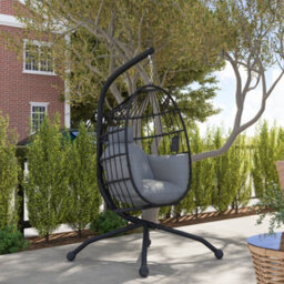 Outsunny Egg Chair Outdoor Indoor Garden Swing Chair, Folding Basket, Grey - thumbnail 8