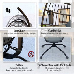 Outsunny Egg Chair Outdoor Indoor Garden Swing Chair, Folding Basket, Grey - thumbnail 7