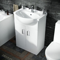 Nes Home Dyon 550mm Floorstanding Basin Vanity Unit White & Rimless Close Coupled Toilet - thumbnail 2