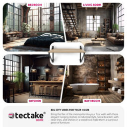 Tectake Wall Shelves Irvine - Set Of 2, Wood & Metal Look, High Load-Capacity  - Industrial Wood Light, Oak Sonoma - thumbnail 4
