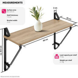 Tectake Wall Shelves Irvine - Set Of 2, Wood & Metal Look, High Load-Capacity  - Industrial Wood Light, Oak Sonoma - thumbnail 6