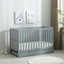 Mcc Direct Orlando Wooden Baby Cot Bed Grey With Drawer