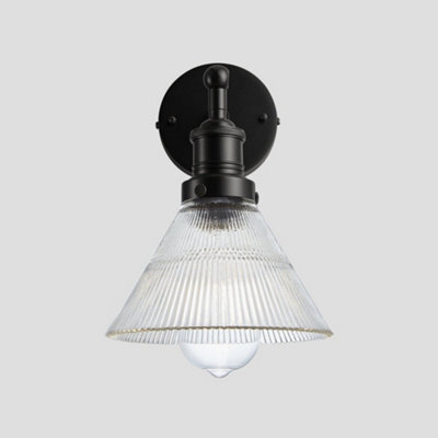 Industville Brooklyn Glass Funnel Wall Light, 7 Inch, Black Holder - image 1