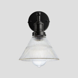 Industville Brooklyn Glass Funnel Wall Light, 7 Inch, Black Holder - thumbnail 1